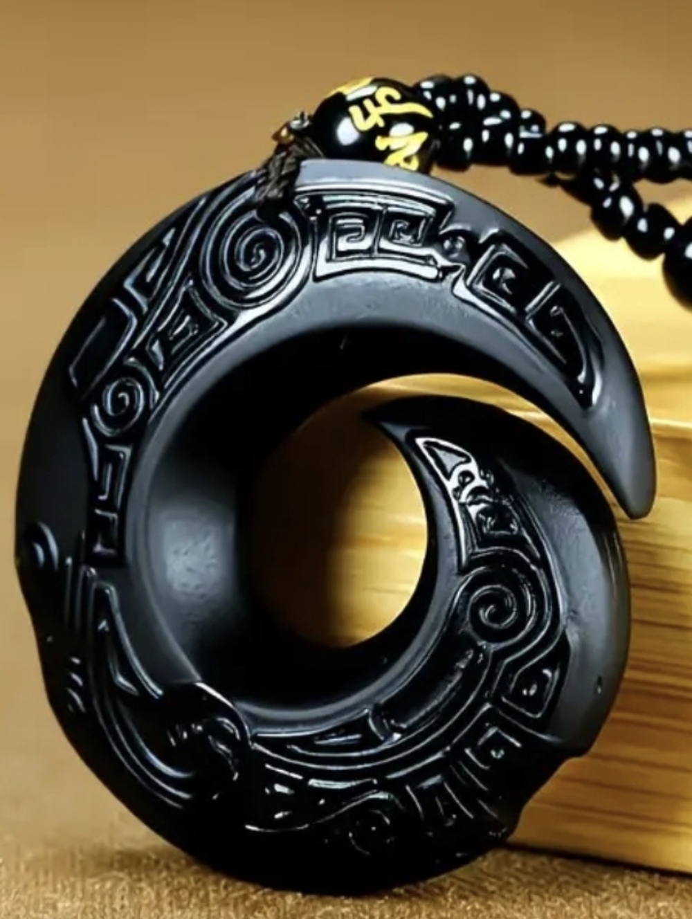 Black Beaded Donut Pendant Necklace -A LUCKY CHARM!